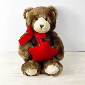 Gund Soft Brown Teddy Bear Plush Stuffed Animal Red Bow Star Pillow Proposal 18"